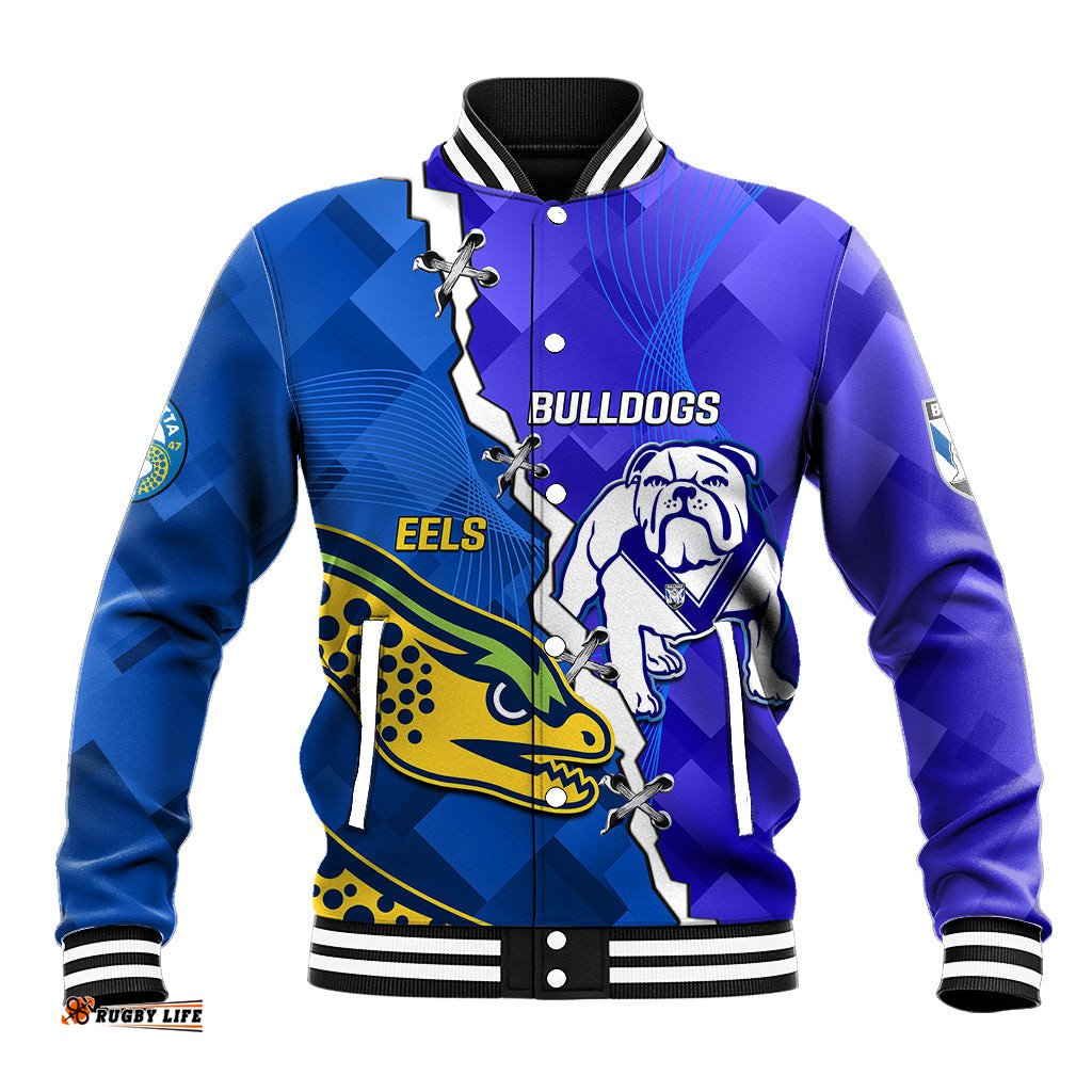 Personalised Bulldogs Mix Parramatta Eels Rugby Baseball Jacket Sporty Version