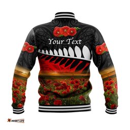Custom Personalised New Zealand Maori ANZAC Baseball Jacket Poppy Vibes - Black