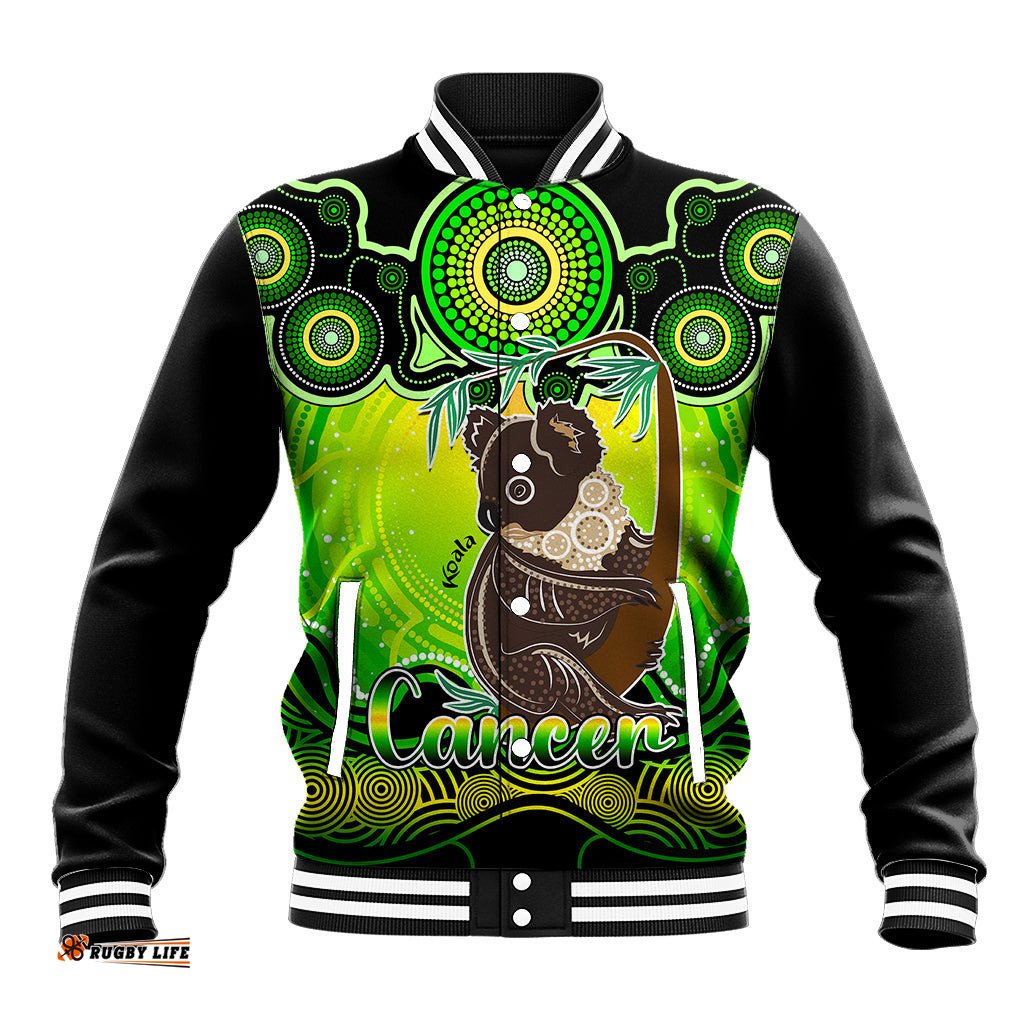 Personalised Australia Cancer Koala Zodiac Baseball Jacket Auz Astrology Aboriginal - Green