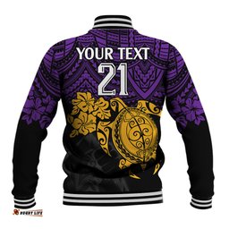 Custom Storm Rugby Baseball Jacket Melbourne Hibiscus and Turtle With Polynesian Pattern