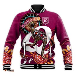 Maroons Rugby Baseball Jacket Queensland Kangaroo Aboriginal Dot Paintings