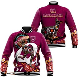 Maroons Rugby Baseball Jacket Queensland Kangaroo Aboriginal Dot Paintings