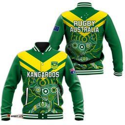 Australia Rugby Baseball Jacket Kangaroos Boomerang Aboriginal