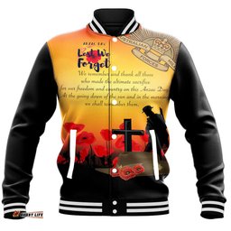 Vibe Hoodie Clothing - Anzac Day We Shall Remember Them Baseball Jacket