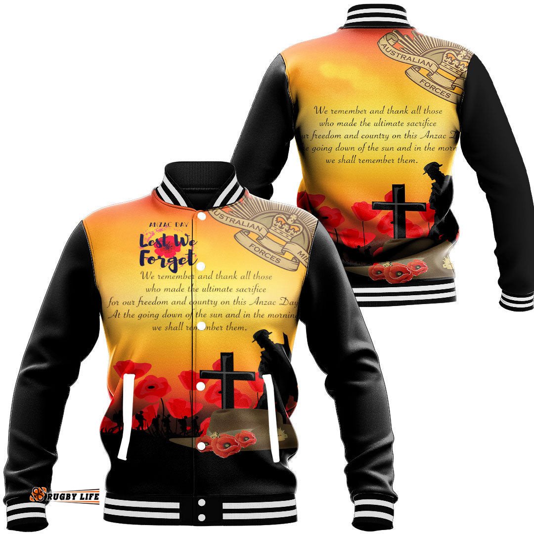 Vibe Hoodie Clothing - Anzac Day We Shall Remember Them Baseball Jacket