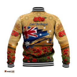 Australia Aboriginal ANZAC Baseball Jacket Poppy Vibes - Gold