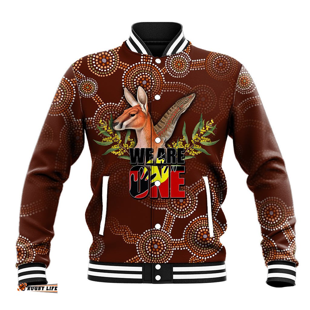 We Are One Koori and Australia Baseball Jacket Aboriginal Pattern DT02