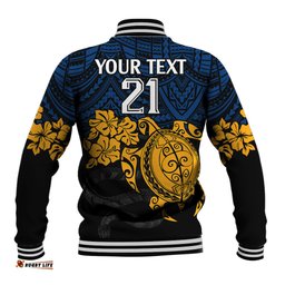 Custom Parra Eels Rugby Baseball Jacket Hibiscus and Turtle With Polynesian Pattern