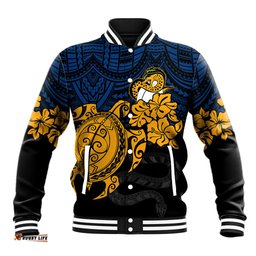 Custom Parra Eels Rugby Baseball Jacket Hibiscus and Turtle With Polynesian Pattern