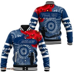 Custom Personalised Geelong Cats Indigenous Anzac Day Baseball Jacket We Will Remember