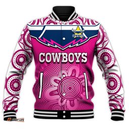 Custom Text And Number Cowboys Rugby Baseball Jacket Aboriginal Pattern Pink Version