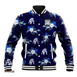 Custom Text And Number Bulldogs Rugby Baseball Jacket Polynesian Tribal Mix Tropical Hawaiian Style