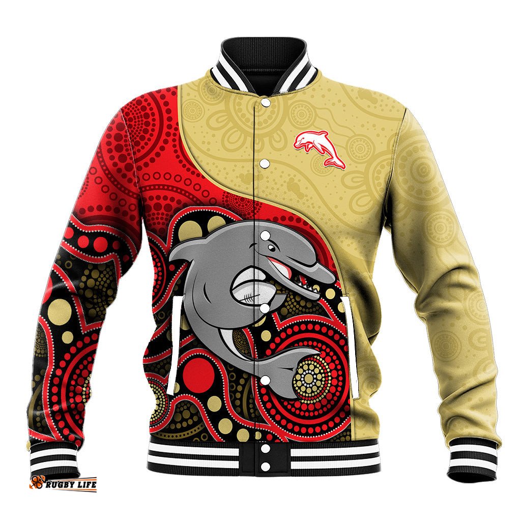 Custom Text And Number Dolphins Rugby Baseball Jacket Phins Up Indigenous Art