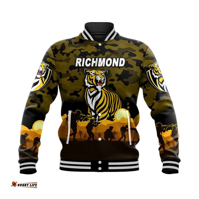 Richmond Tigers ANZAC Baseball Jacket Simple Style - Black