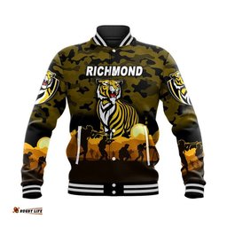 Richmond Tigers ANZAC Baseball Jacket Simple Style - Black