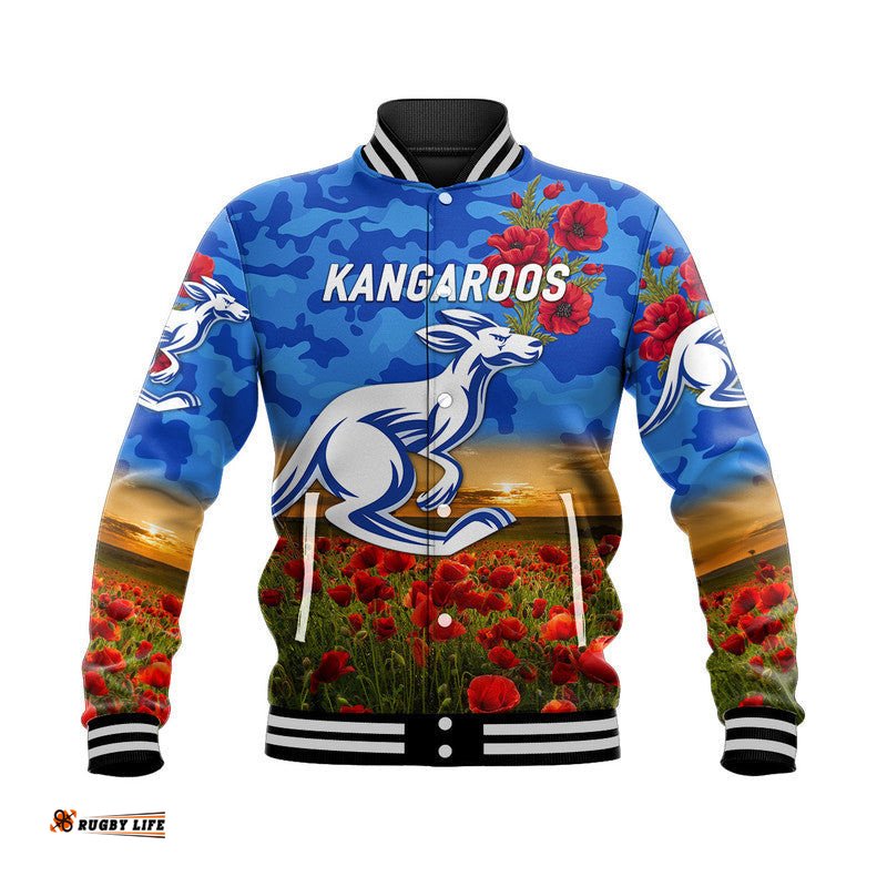 North Melbourne Kangaroos ANZAC Baseball Jacket Poppy Vibes