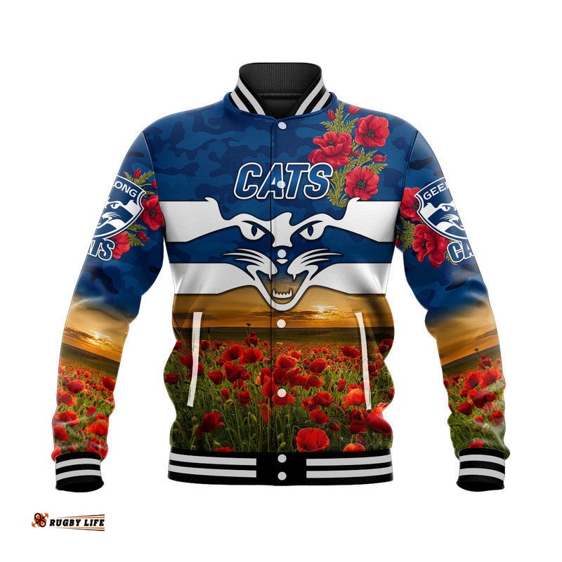 GeelongCats ANZAC Baseball Jacket Poppy Vibes