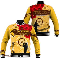 Custom Personalised Hawthorn Hawks Indigenous Anzac Day Baseball Jacket We Will Remember