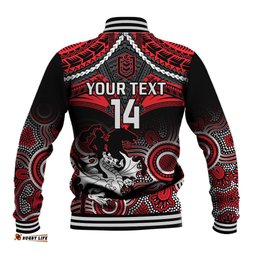 Personalised Dragons Rugby Baseball Jacket Saints 1998 Aboriginal Mix Polynesian Pattern