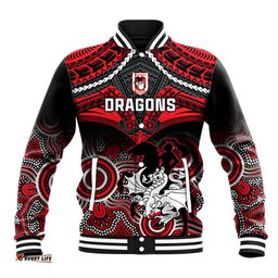 Personalised Dragons Rugby Baseball Jacket Saints 1998 Aboriginal Mix Polynesian Pattern