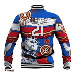Custom Text And Number AFL Bulldogs Football Baseball Jacket Western Aboriginal Simple Style