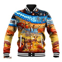 Australia Kangaroo Aboriginal Camping Baseball Jacket Aussie Outback Camping with Beer DT02