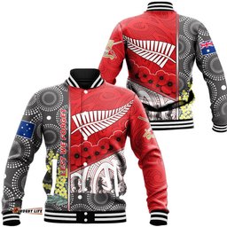 Vibe Hoodie Clothing - Australia Indigenous & New Zealand Maori Anzac Red Baseball Jacket