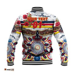 Custom Personalised Adelaide Crows ANZAC Baseball Jacket Indigenous Vibes - White