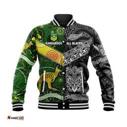 Custom Personalised New Zealand Maori All Black And Australia Kangaroos Aboriginal Baseball Jacket Rugby Together