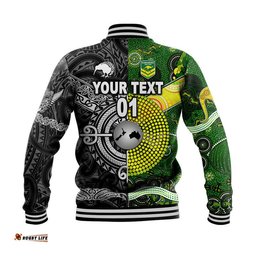 Custom Personalised New Zealand Maori All Black And Australia Kangaroos Aboriginal Baseball Jacket Rugby Together