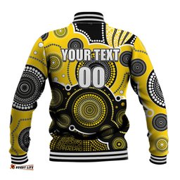 Custom Personalised And Number Yellow AFL Baseball Jacket Aboriginal Patterns