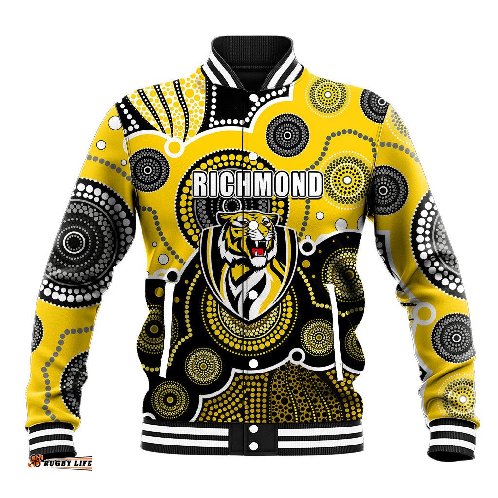 Custom Personalised And Number Yellow AFL Baseball Jacket Aboriginal Patterns