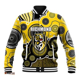 Custom Personalised And Number Yellow AFL Baseball Jacket Aboriginal Patterns