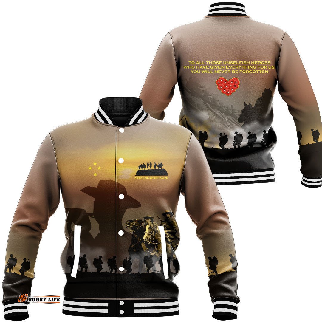 Vibe Hoodie Clothing - Anzac Day Keep The Spirit Alive Baseball Jacket