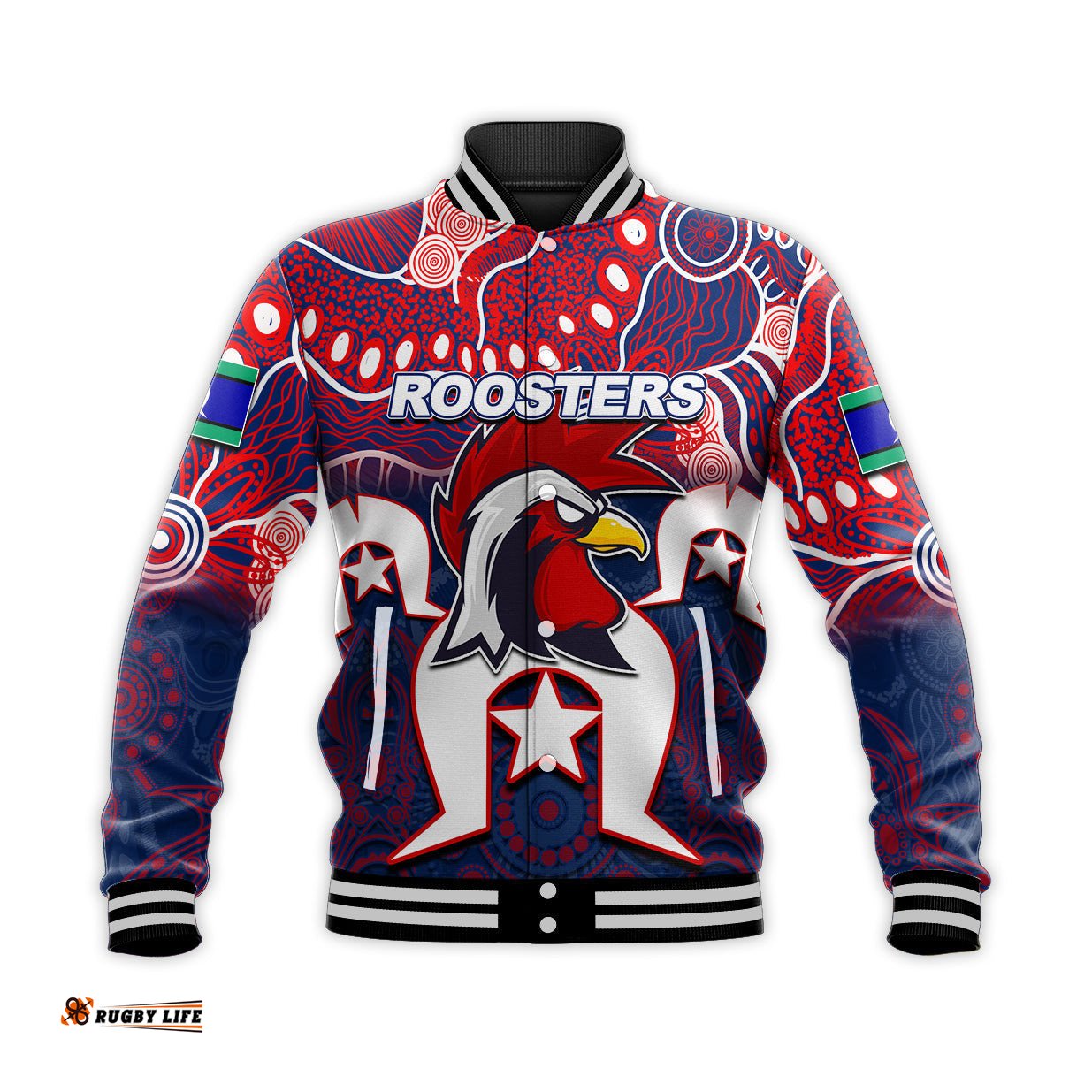 Custom Personalised Roosters Torres Strait Islanders Mix Aboriginal Baseball Jacket