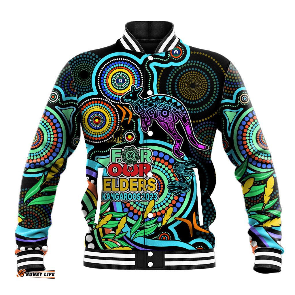 Kangaroos Football Aboriginal Art Baseball Jacket NAIDOC Indigenous Tribal