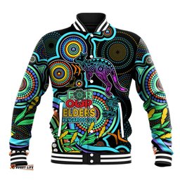 Kangaroos Football Aboriginal Art Baseball Jacket NAIDOC Indigenous Tribal