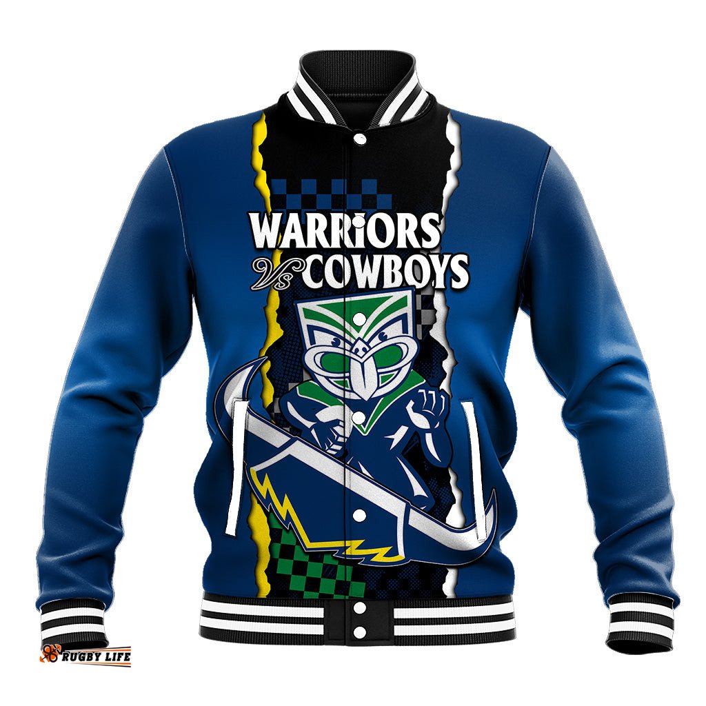 Custom Text And Number NRL Combine Warriors and Cowboys Baseball Jacket