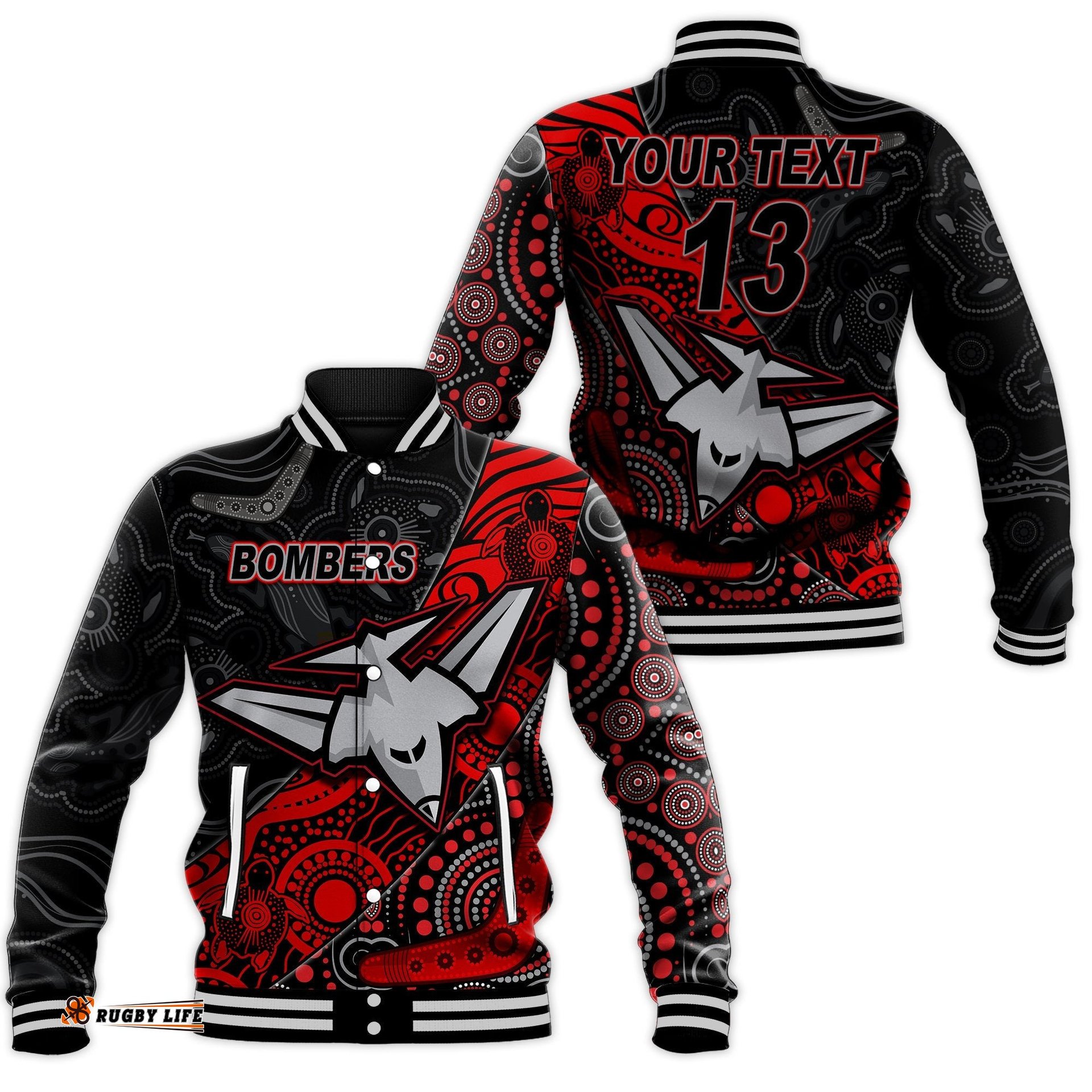 Custom Text and Number Bombers Football Baseball Jacket Essendon Aboriginal