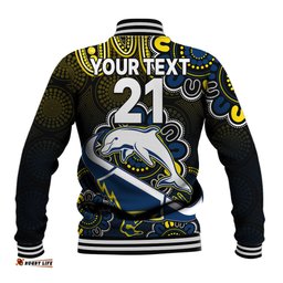 Custom Text And Number NRL Combine Dolphins and Cowboys Baseball Jacket Aboriginal