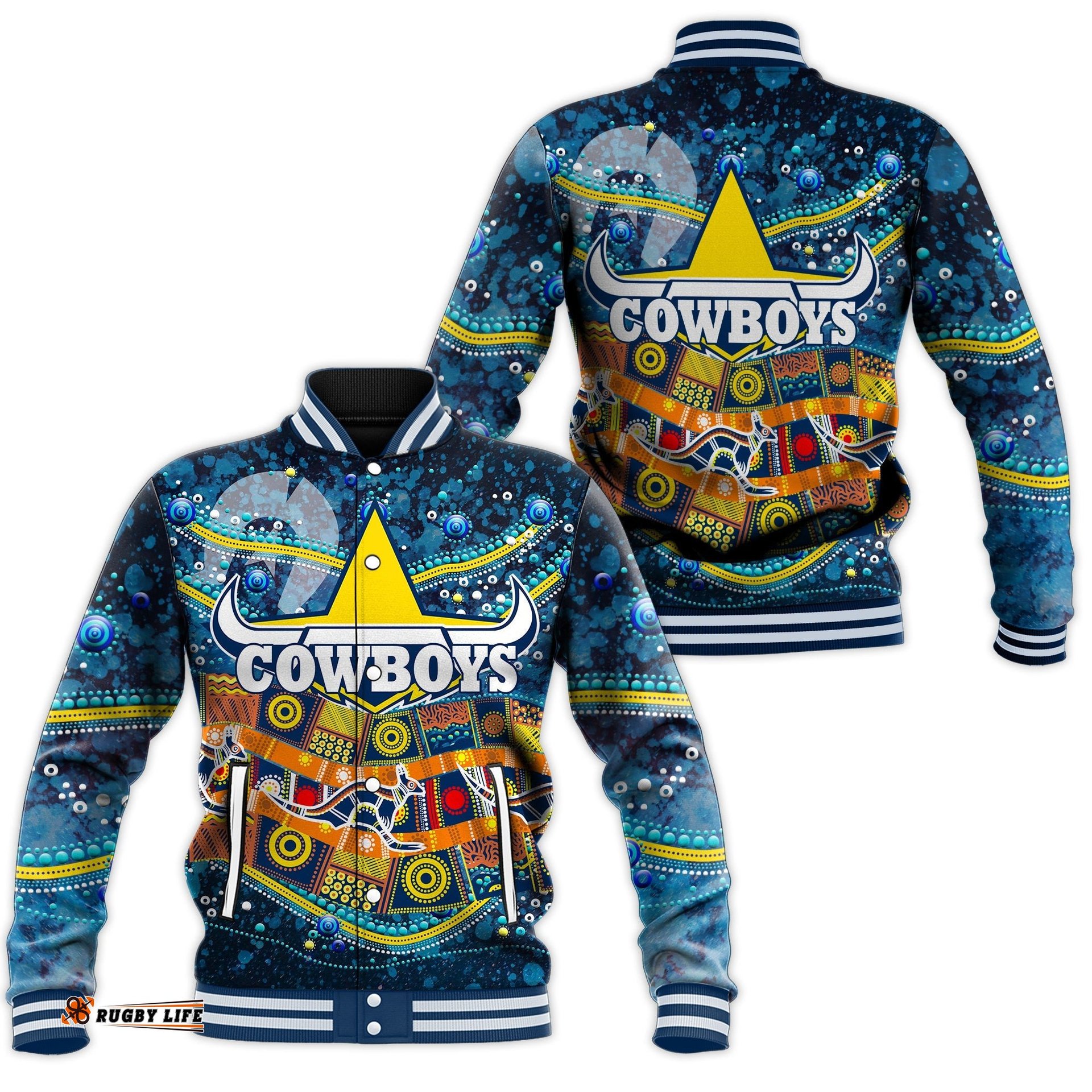 NAIDOC Week Cowboys Baseball Jacket - Aboriginal Dot Painting