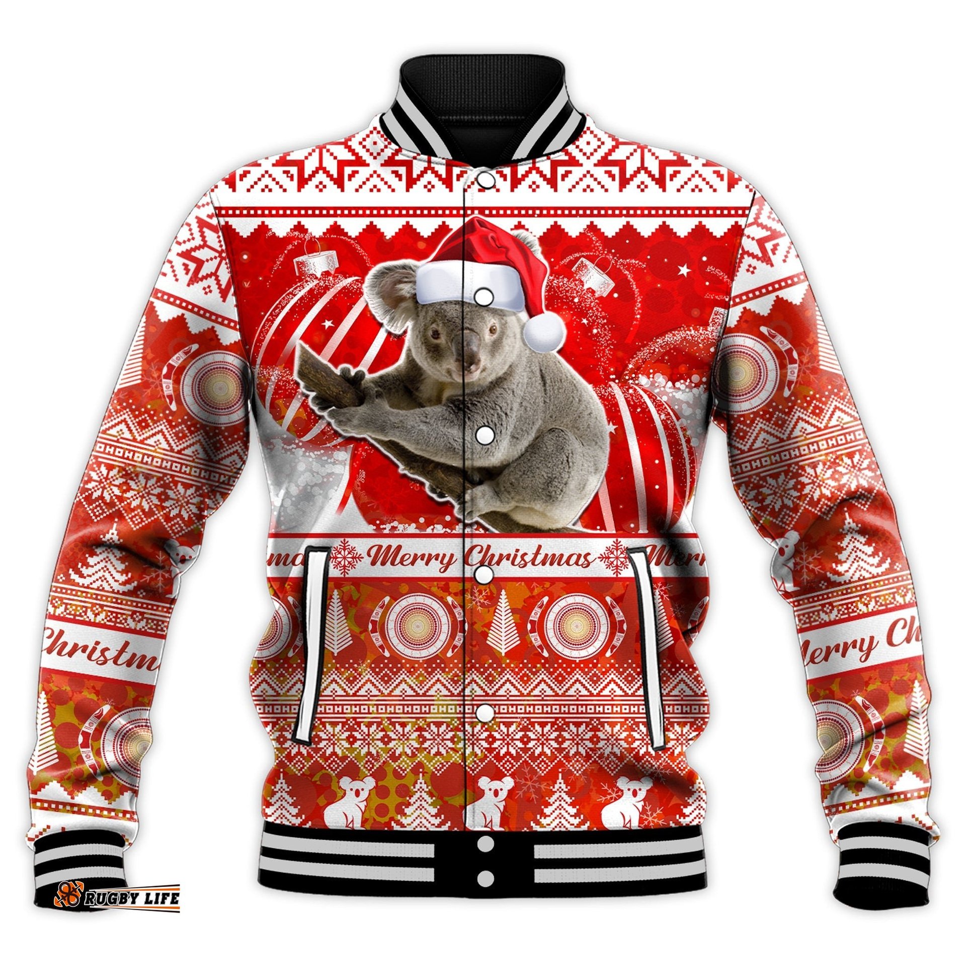 Australia Baseball Jacket Koala Aboriginal Painting Merry Christmas