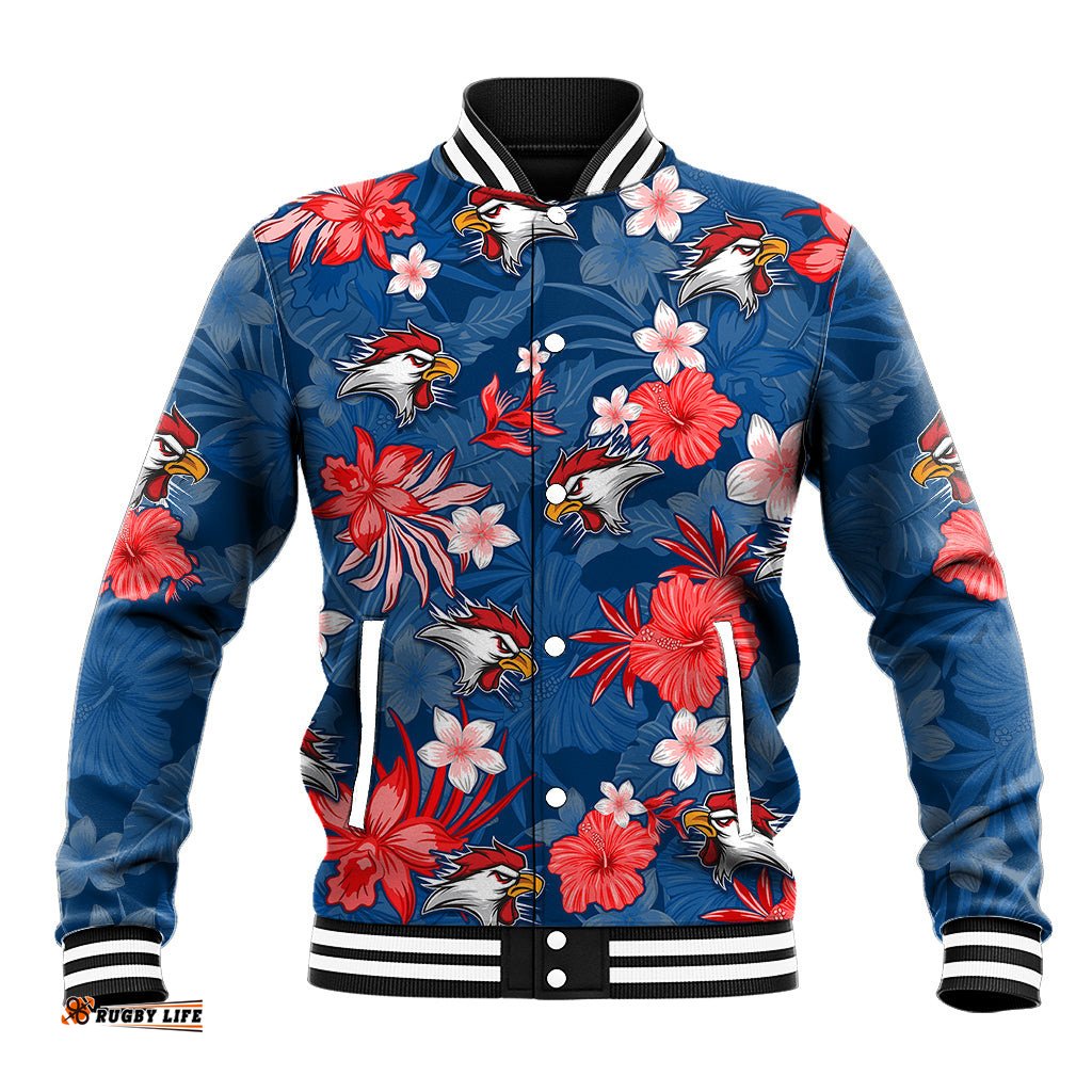 Roosters Rugby Baseball Jacket Beautiful Floral Pattern Spring Summer Vibe