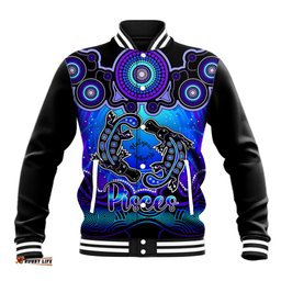 Personalised Australia Pisces Platypus Zodiac Baseball Jacket Auz Astrology Aboriginal - Blue