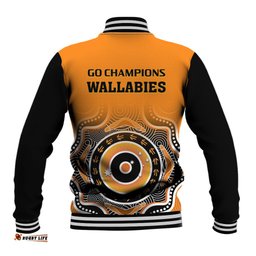 Wallabies Rugby Baseball Jacket Aussie Go Champions Indigenous Orange