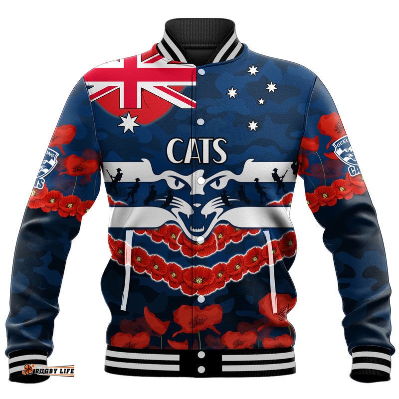 Cats Football ANZAC Baseball Jacket Lest We Forget