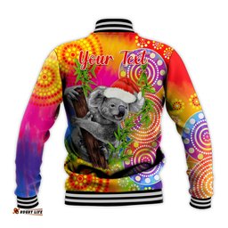 Custom Personalised Australia Koala Aboriginal Baseball Jacket Rainbow Tie Dye Merry Christmas