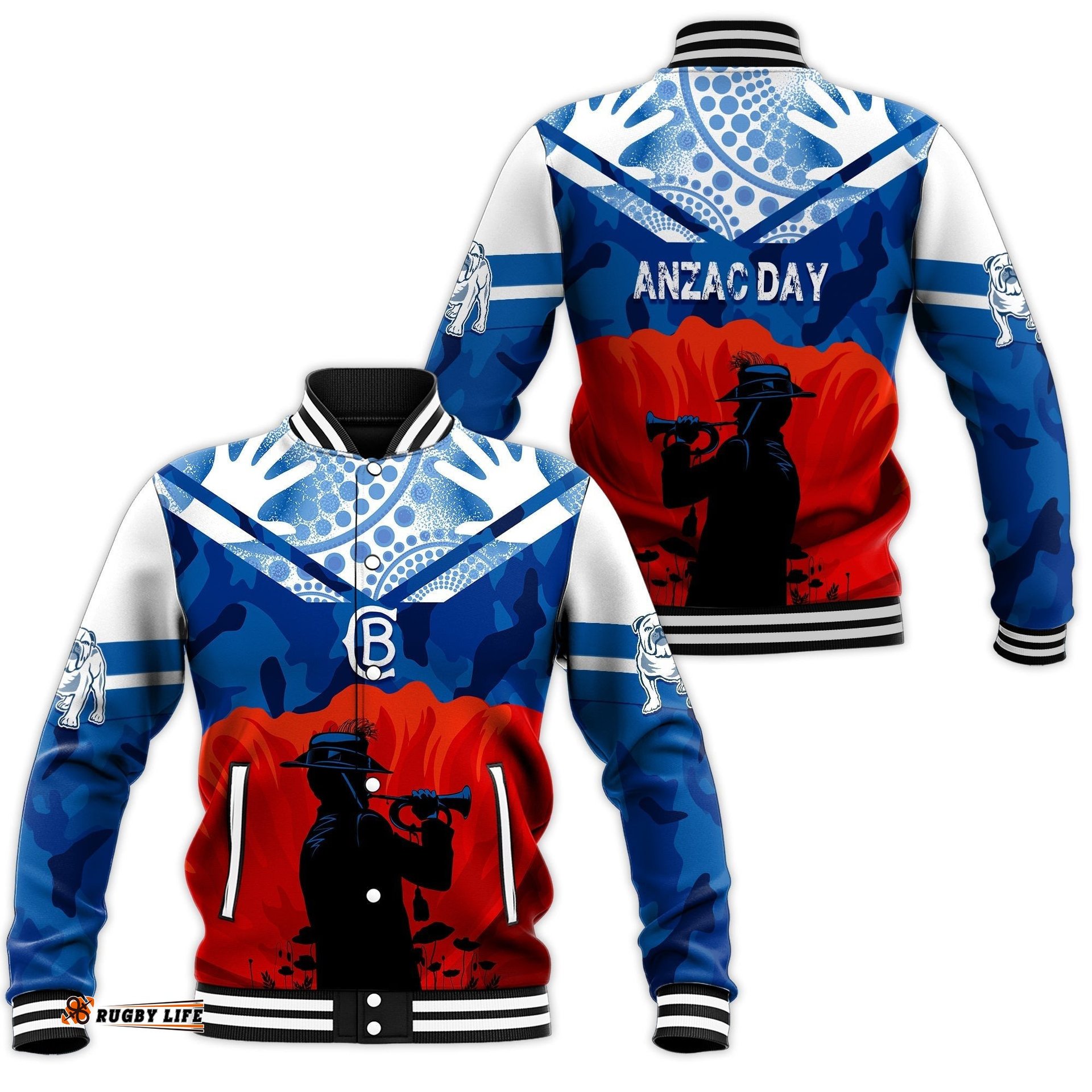 Canterbury Bulldogs Rugby Baseball Jacket Anzac Day Camo Style