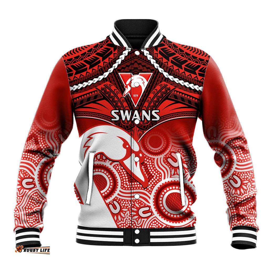 Sydney Swans Football Baseball Jacket Go Swannies Aboriginal Mix Polynesian Pattern