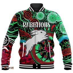 Rabbitohs Rugby ANZAC Baseball Jacket Aboriginal Military and Poppy Flowers